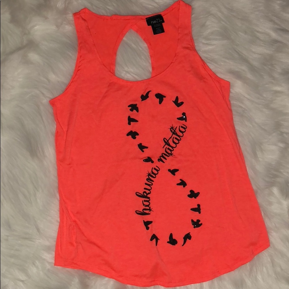 Fluorescent orange tank top with infinity design